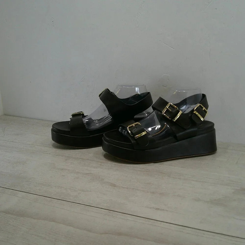 JSlides Chocolate Brown Leather Y2k Style Brooke Platform Comfort Sandals SZ 11
